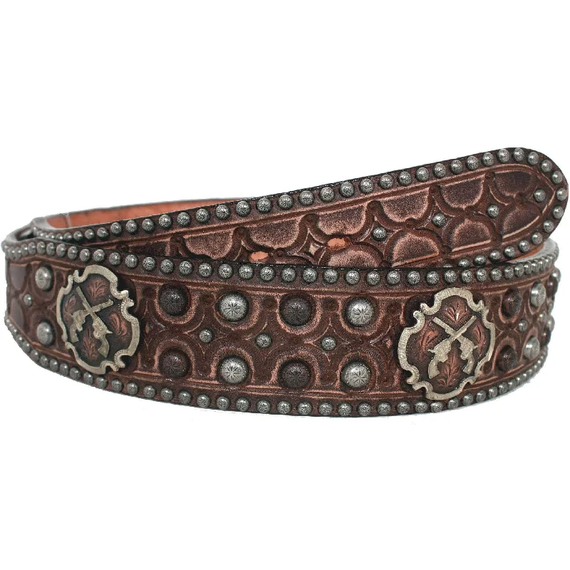 thick braided leather belt for jeans -B006 - Brown Vintage Tooled Belt