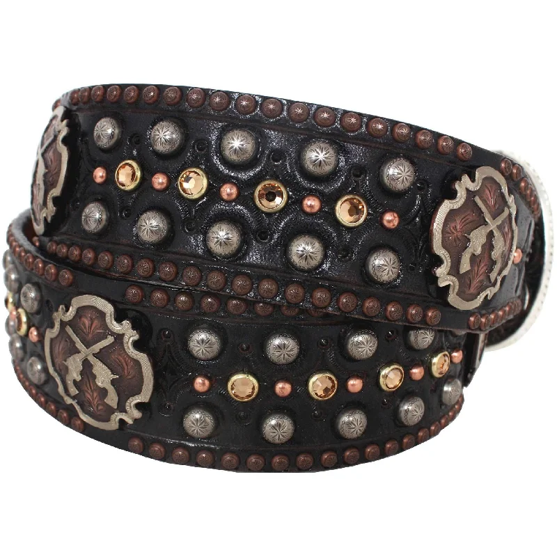 waist belt with gold detail for dress -B009 - Black Tooled Crystal Belt