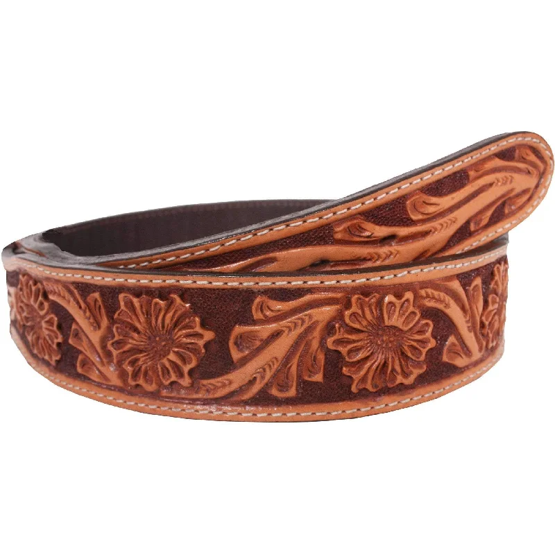 belt with fabric inserts for casual wear -B024 - FAST SHIP Floral Tooled Tapered Belt