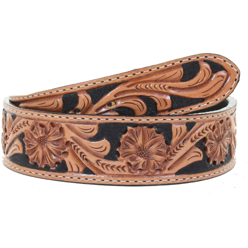 trendy leather waist belt with metallic finish -B027 - FAST SHIP Floral Tooled Tapered Belt