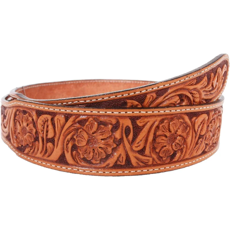 casual waist belt for formal wear -B032 - Natural Leather Floral Tooled Belt