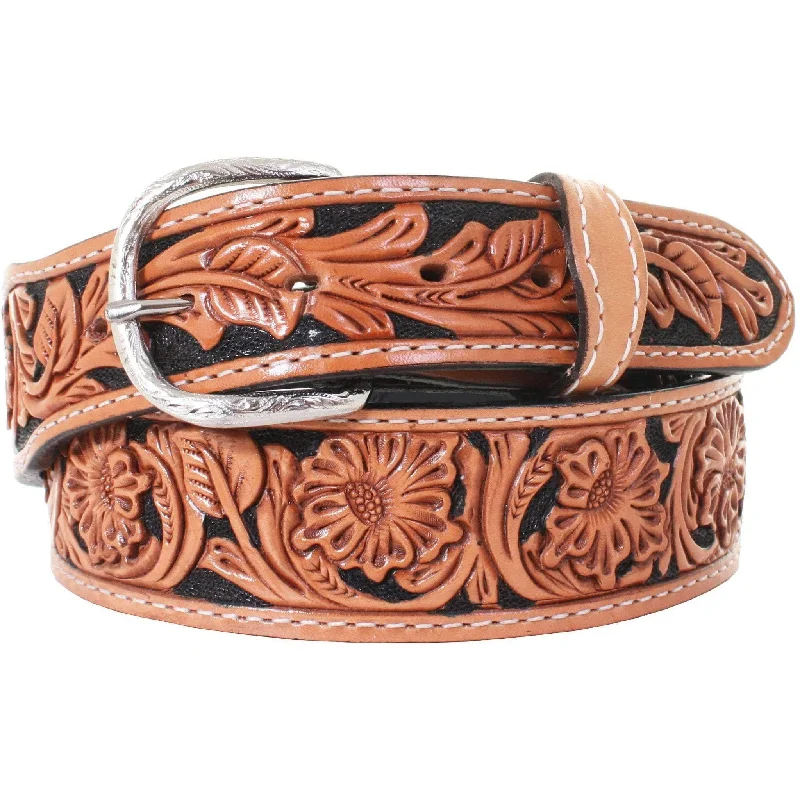 belt with buckle for formal pants -B032A - Floral Tooled Belt