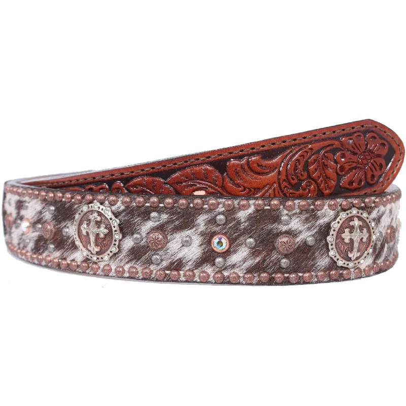 fashionable waist belt for plus size -B044 - Roan Hair and Floral Tooled Belt