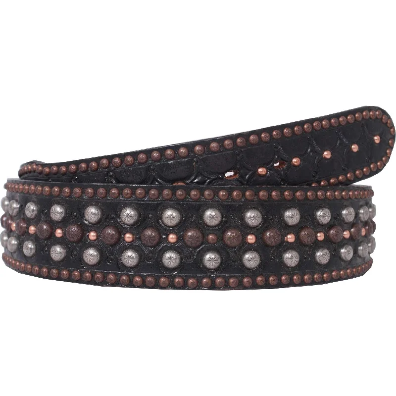 waist belt with leather and fabric mix -B081 - Black Leather Tooled Belt