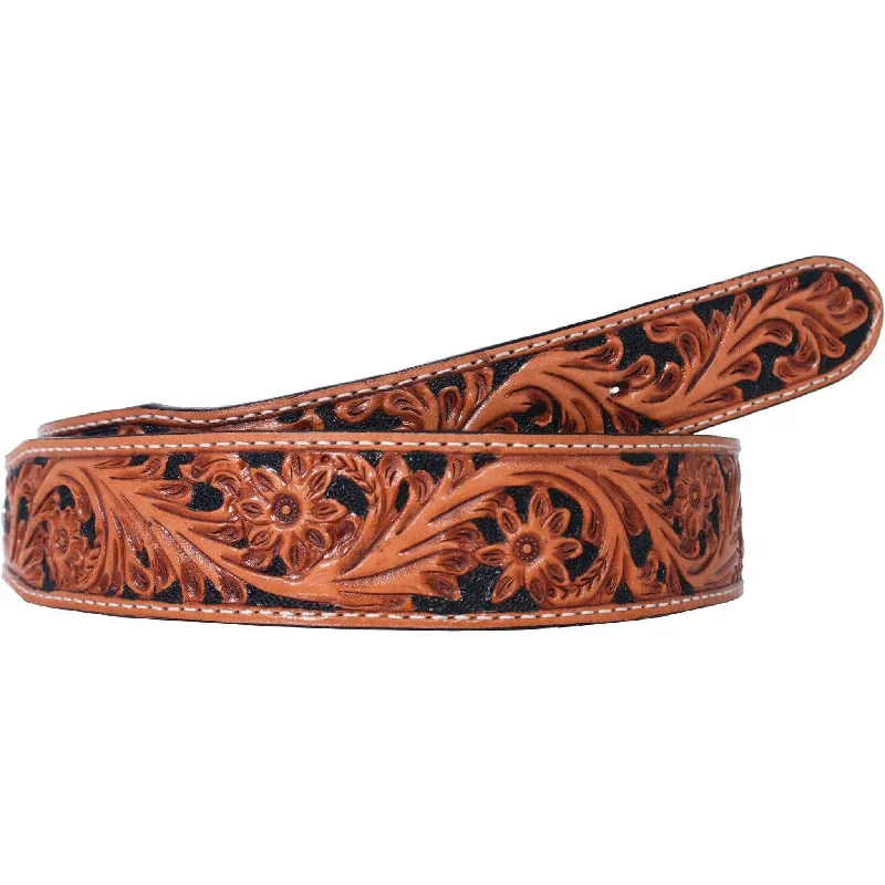 women’s elastic waist belt for dresses -B098 - Natural Floral Tooled Belt