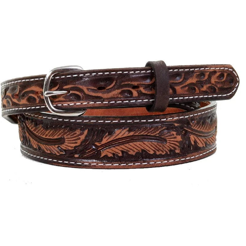 wide leather belt with golden buckle -B1009 - Brown Vintage Tapered Stitched Belt