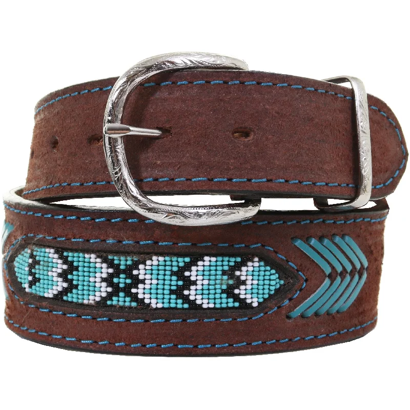 stylish black waist belt for jeans -B1014 - Brown Rough Out Beaded Belt