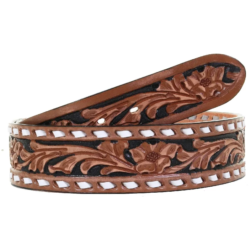 fashionable belt for formal dress -B1021 - Floral Tooled Buckstitch Belt