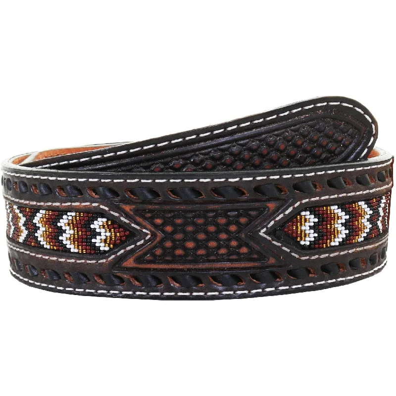 casual leather belt for men’s jeans -B1022 - Black Vintage Beaded Belt