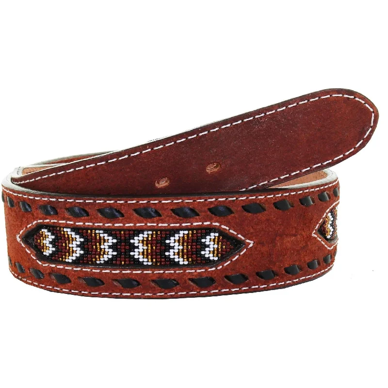 belt with round buckle for skirts -B1025 - Chestnut Rough Out Beaded Belt