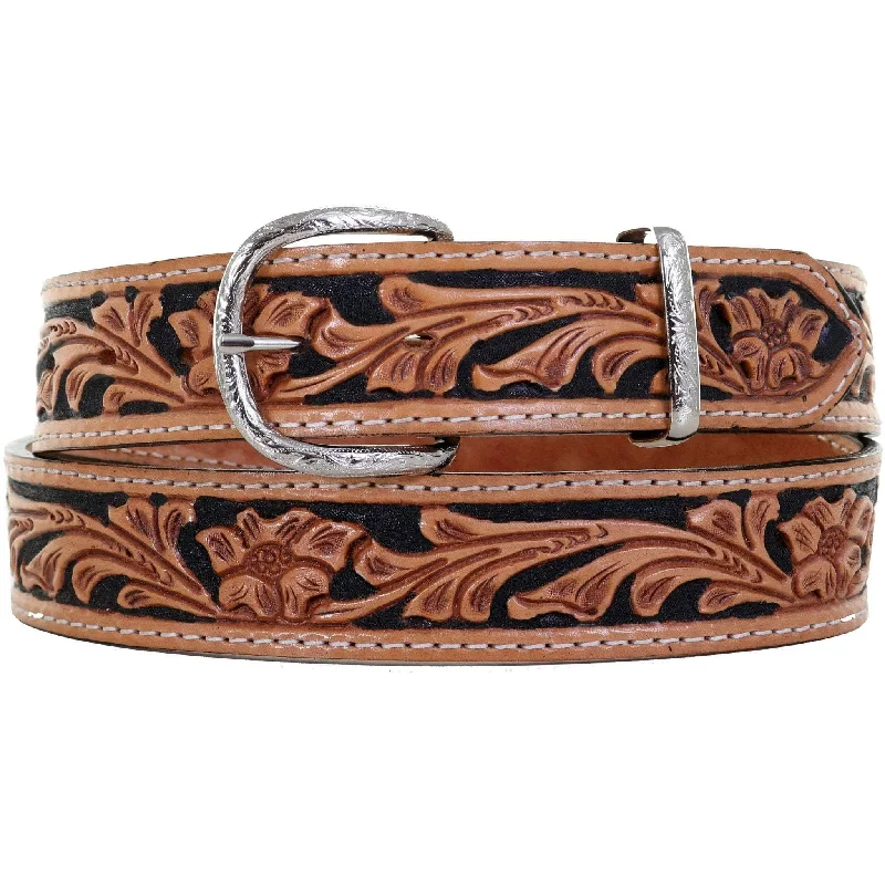 waist belt for casual dress with buckle -B1028A - Natural Floral Tooled Belt