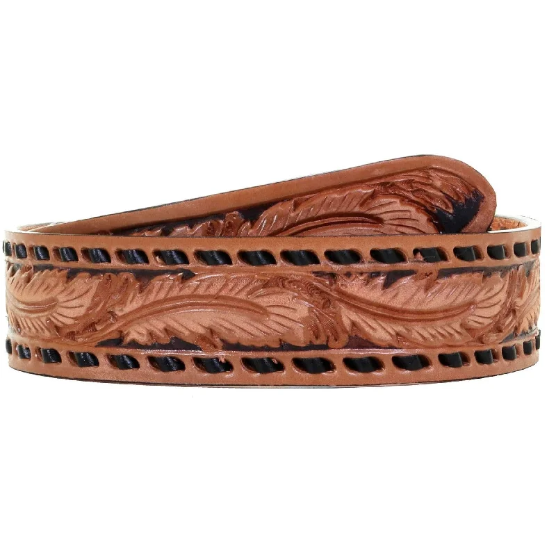 leather belt with smooth finish -B1029 -Feather Tooled Buckstitch Belt