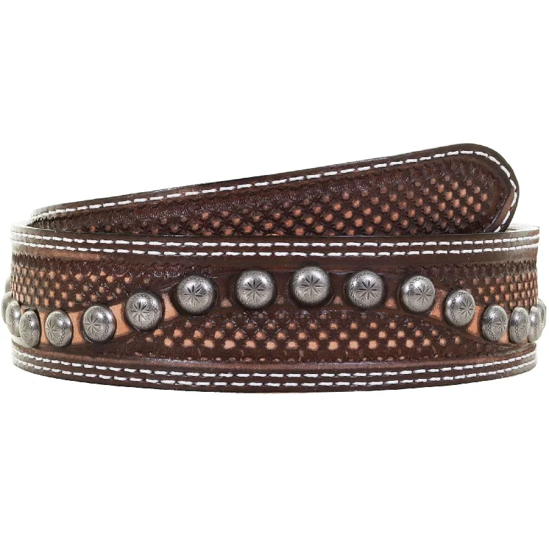 adjustable leather belt for skirts -B1030 - Brown Vintage Studded Belt