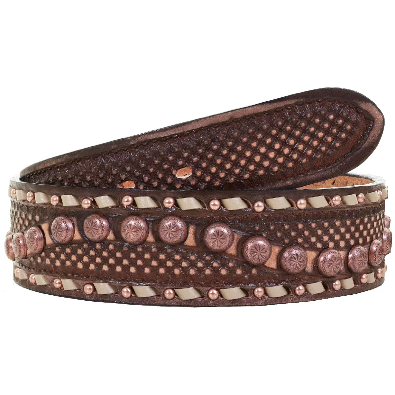 elastic waist belt with floral embellishments -B1032 - Brown Vintage Studded Belt