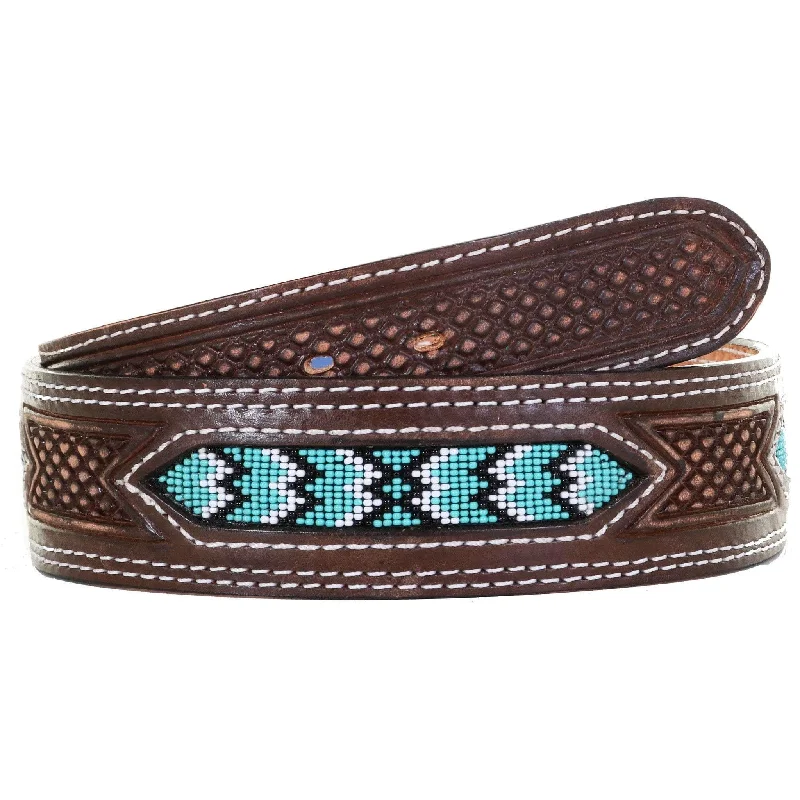 casual belt with wide buckle -B1036 - Brown Vintage Beaded Belt