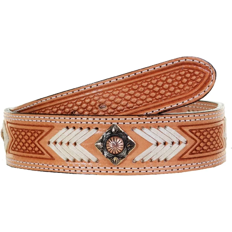 leather belt with clasp closure -B1040A - Natural Tooled Rawhide Belt