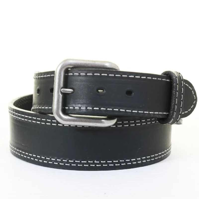 leather waist belt for skirts and dresses -B1053 - Black Leather Stitched Belt