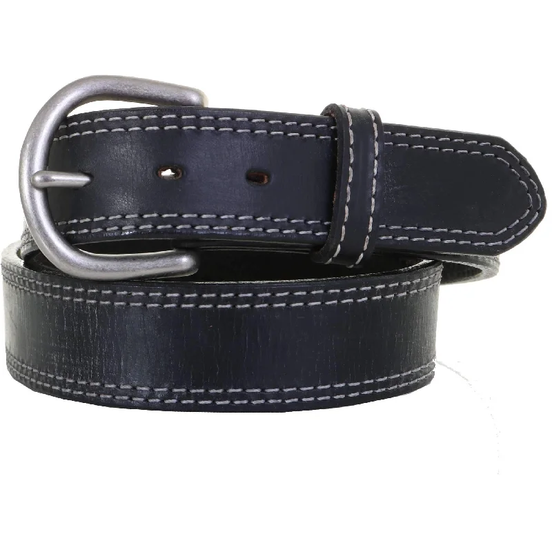 belt for everyday use with buckle -B1054A - Black Stitched Harness Leather Belt