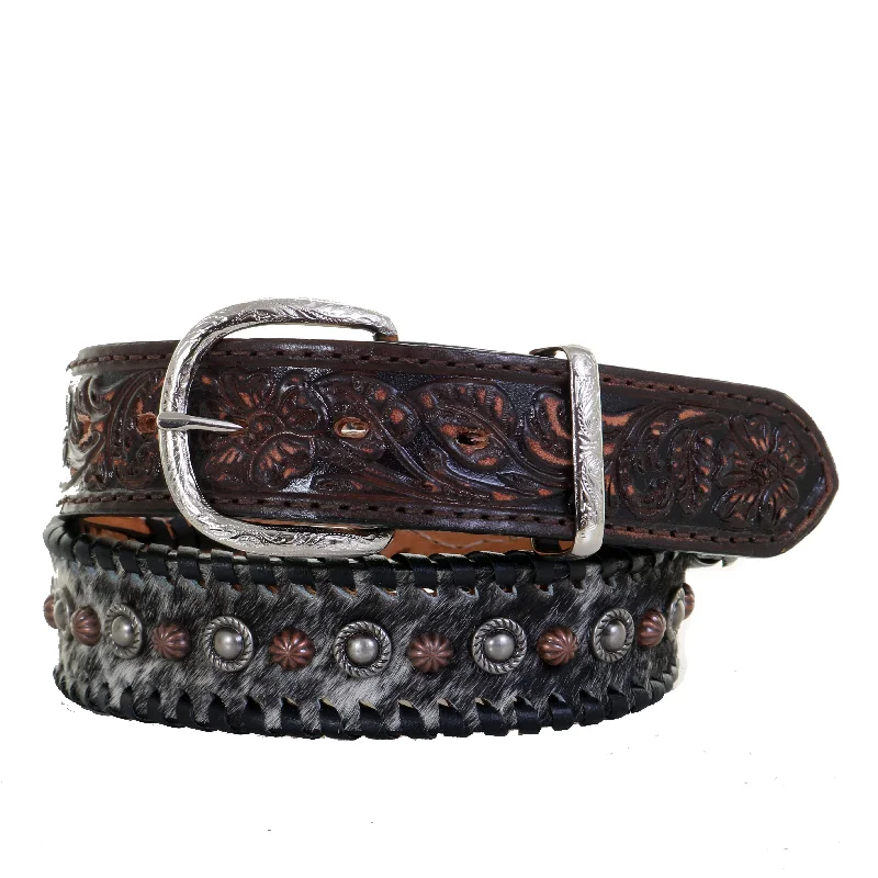 braided leather waist belt for casual skirts -B1085 - Salt and Pepper Hair Studded Belt