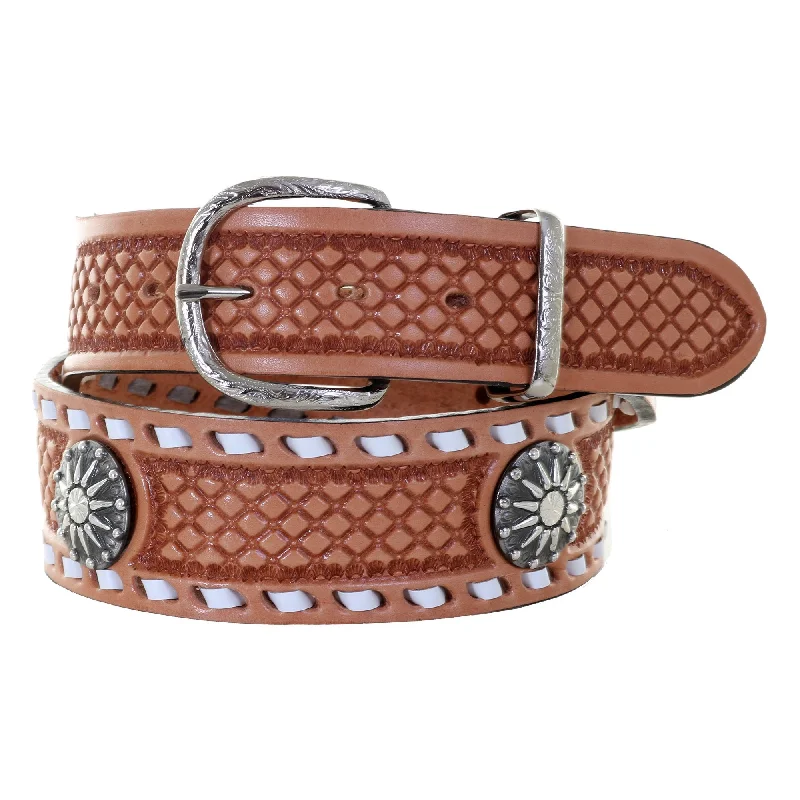 stylish belt with gold embellishment -B1126B -  Natural Diamond Tooled Belt