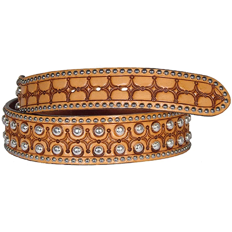 luxury belt with designer buckle -B114 - Natural Leather Studded Belt