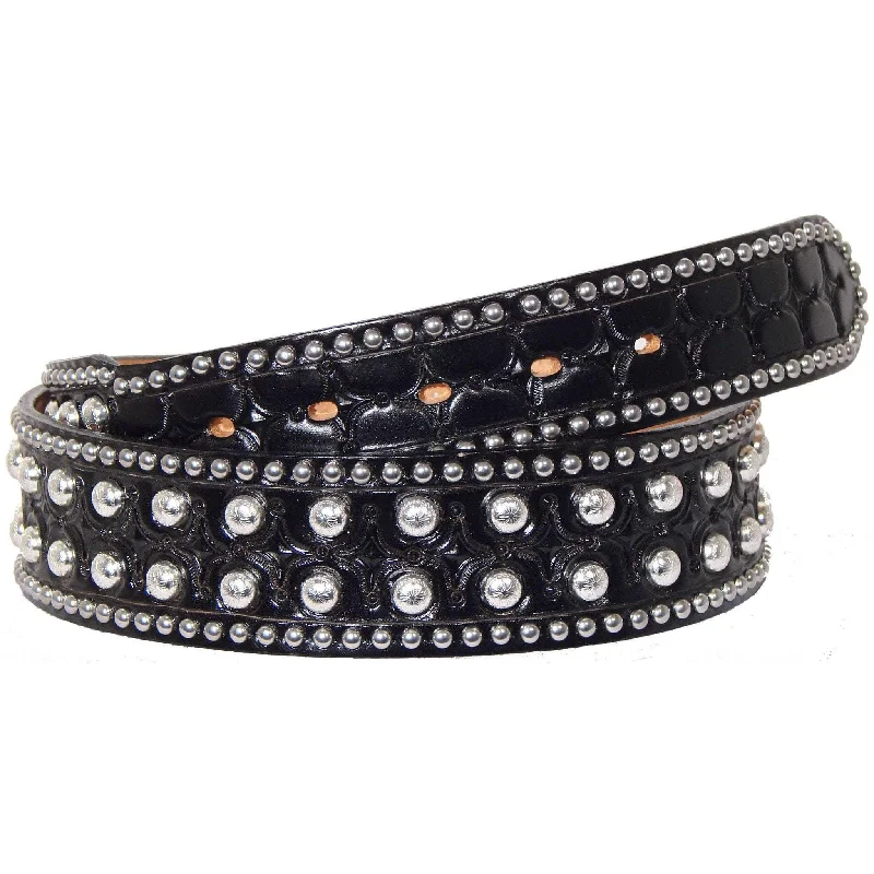 women’s trendy belt for casual skirts -B116 - Black Leather Studded Belt