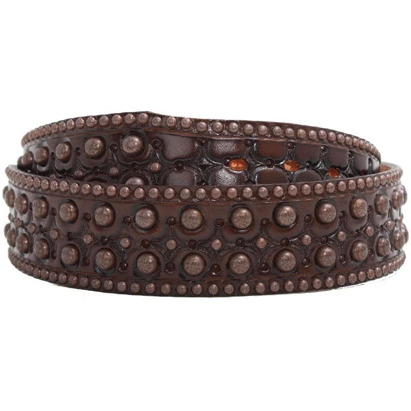 elastic waist belt for comfortable fit -B117 - Brown Tooled Leather Belt