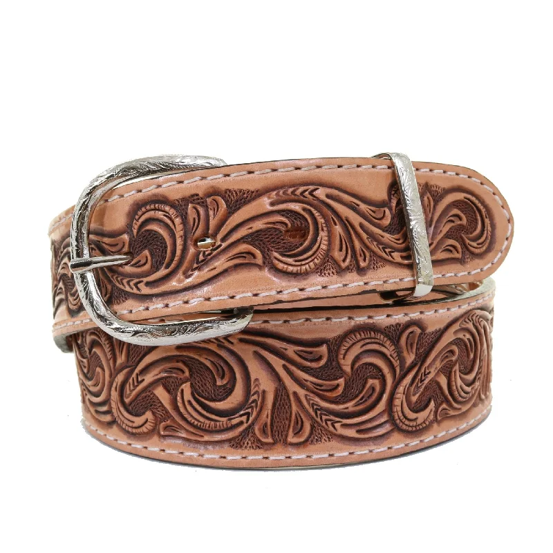 casual men’s belt with woven design -B1193 - Natural Tooled Belt