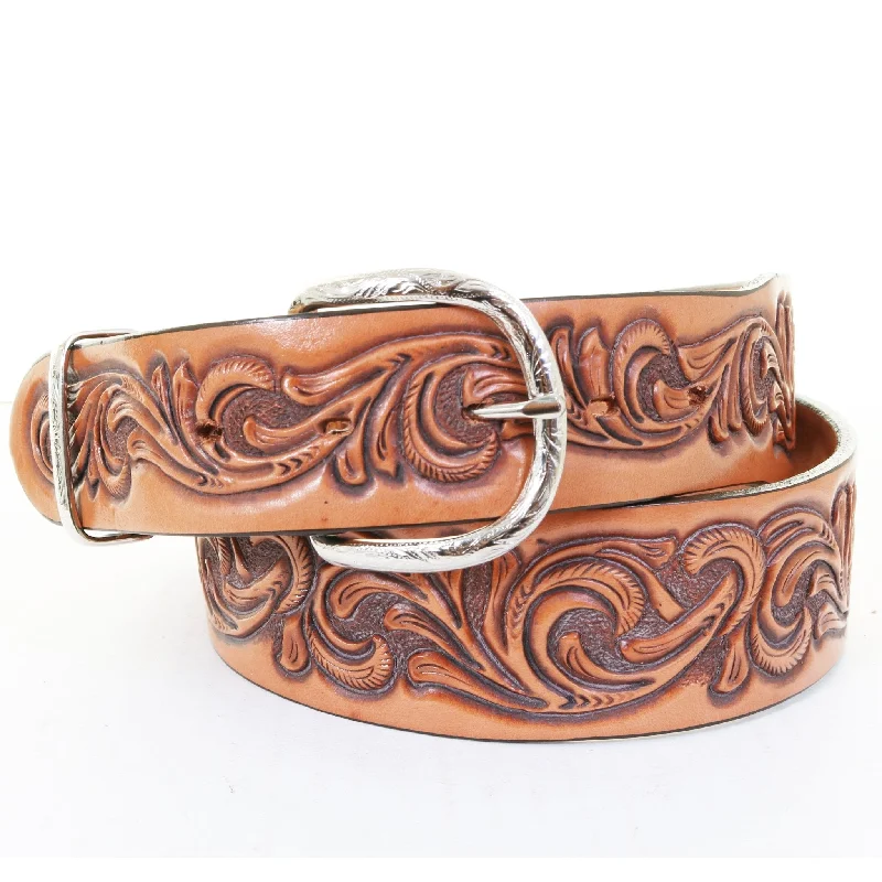 designer leather belt for evening dresses -B1193A - Natural Tooled Belt