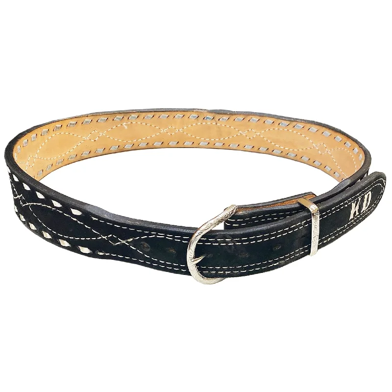 women’s wide waist belt with rhinestones -B1194C - Black Suede Belt