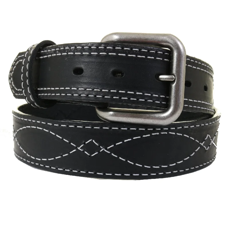 leather waist belt with engraved details -B1201A - Black Harness Leather Belt