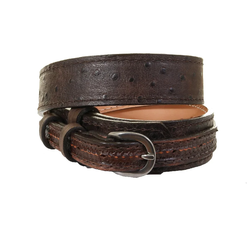 high-quality leather waist belt for skirts -B1213 - Chocolate Vintage Ostrich Ranger Belt