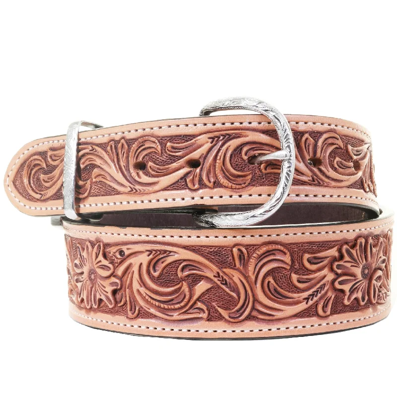 women’s leather waist belt with studs -B1227 - Natural Floral Whirlwind Belt