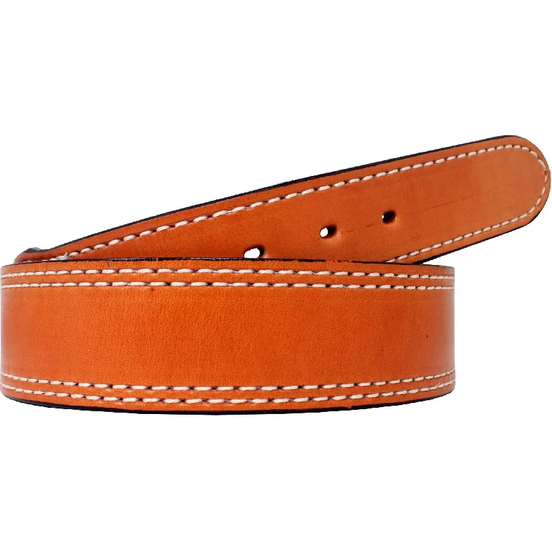 belt with square buckle for formal wear -B123 - Natural Stitched Leather Belt