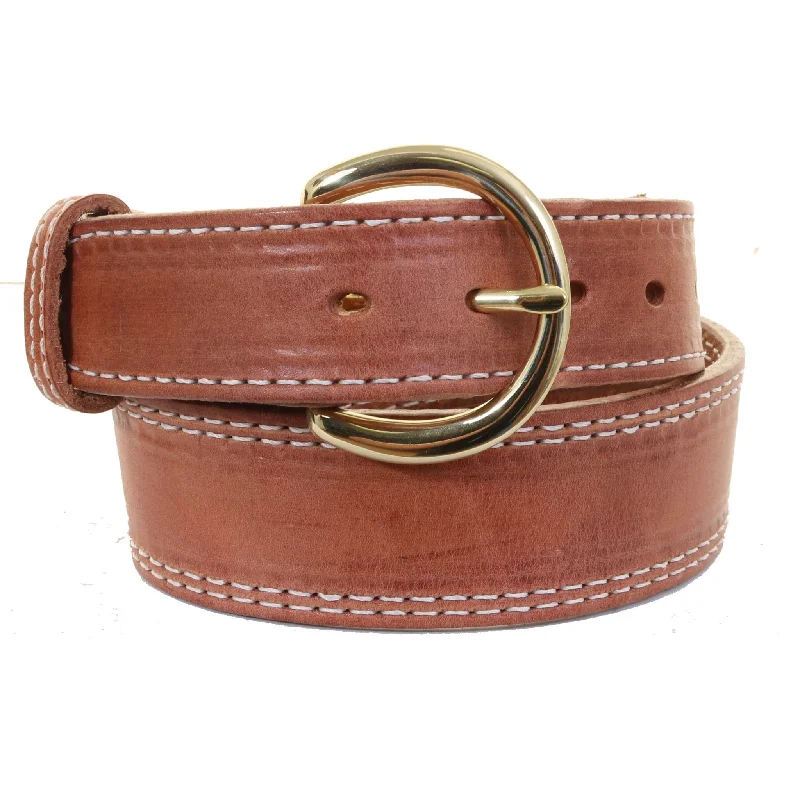 leather belt for casual jackets -B127 - Harness Leather Stitched Belt