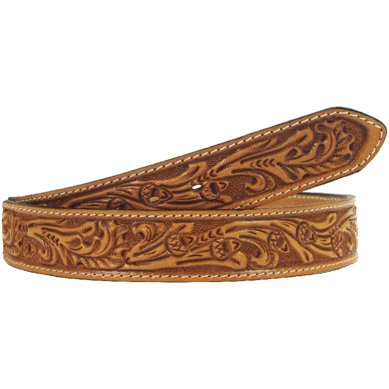 belt for men’s formal wear with large buckle -B162 - Natural Acorn Tooled Stitched Belt