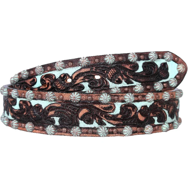 chic wide leather waist belt for women -B249A - Brown Vintage Tooled Belt