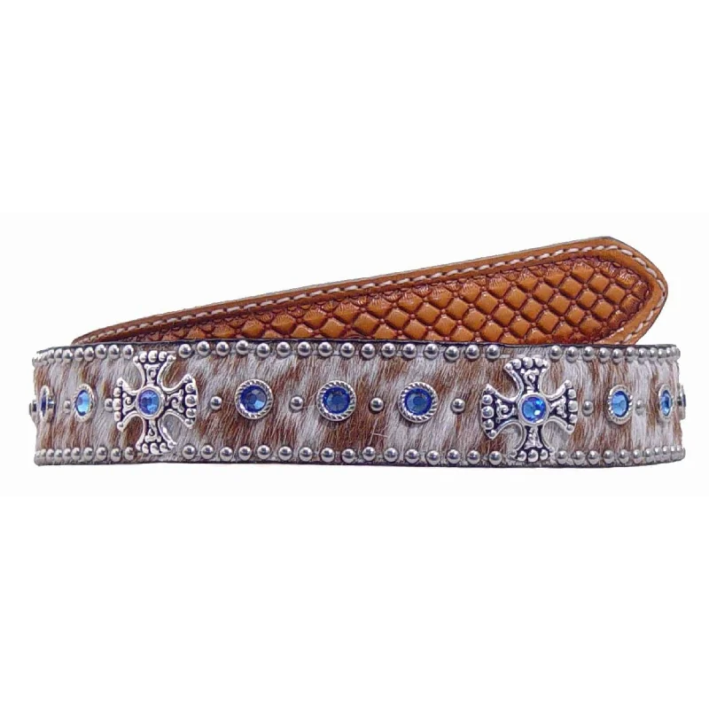 soft leather belt with rhinestone buckle -B314 - Roan Hair Crystaled Tooled Belt