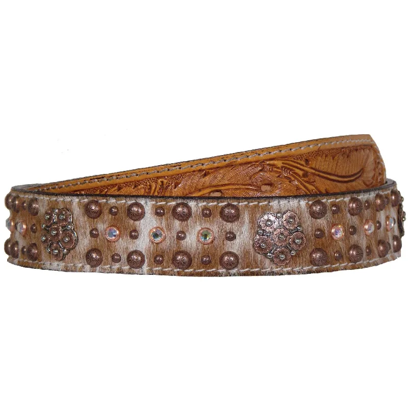 luxurious waist belt with crystal detail -B394 - Roan Hair Feather Tooled Belt