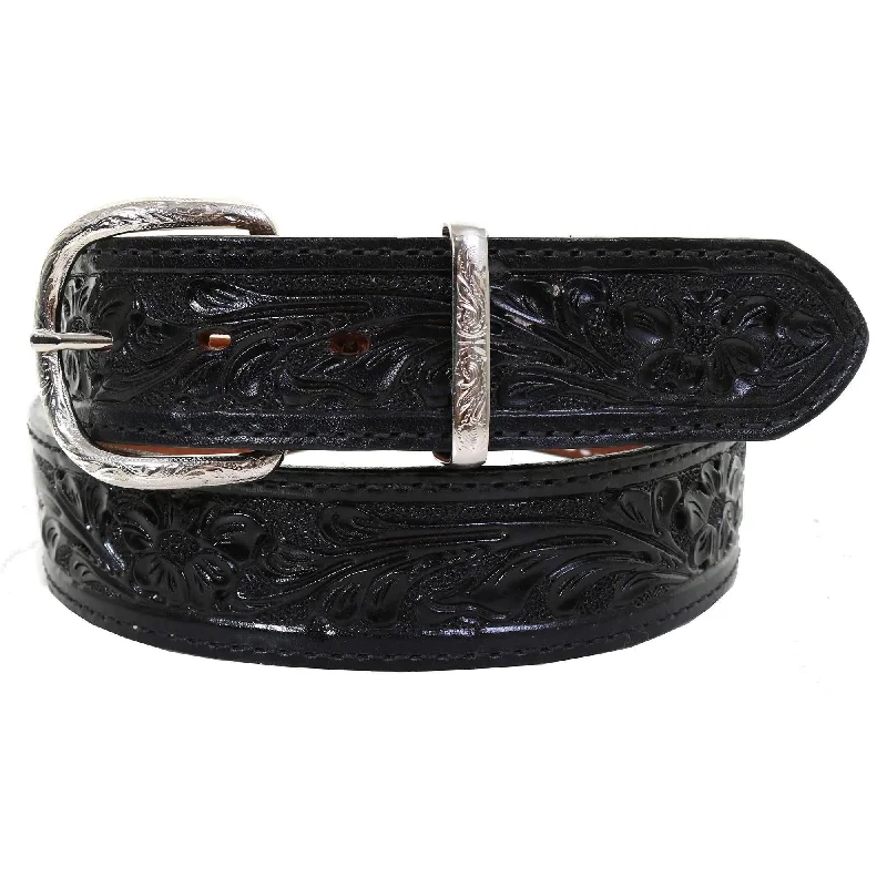 belt for elegant evening dress -B579 - Black Floral Tooled Belt