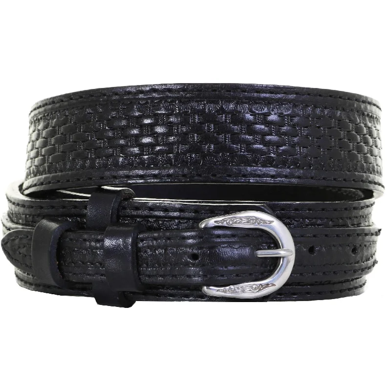 adjustable leather waist belt for pants -B633 - Black Leather Tooled Ranger Belt