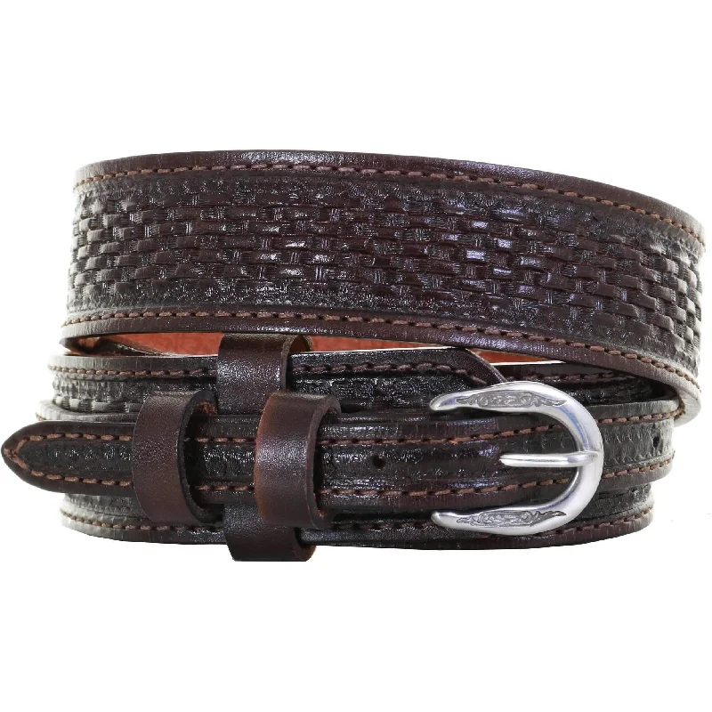 belt for casual women’s skirts -B634 - Brown Leather Tooled Ranger Belt