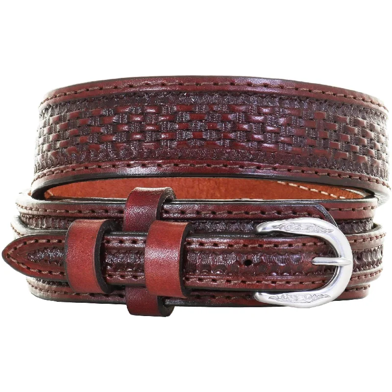 leather waist belt with large studs -B635A - Cognac Leather Tooled Ranger Belt