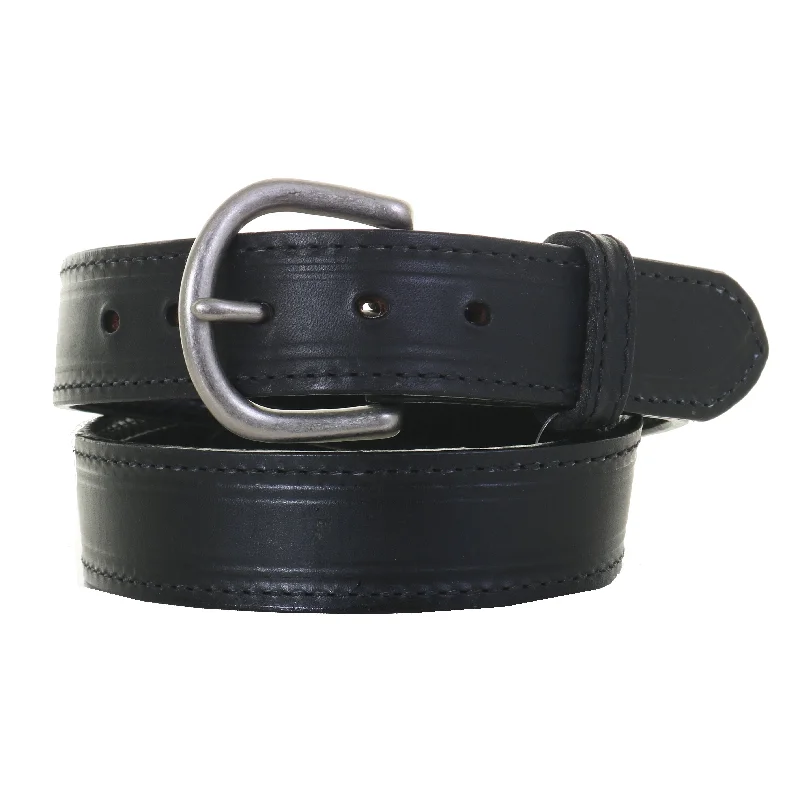 simple belt with unique buckle -B646 - Black Stitched Harness Leather Belt