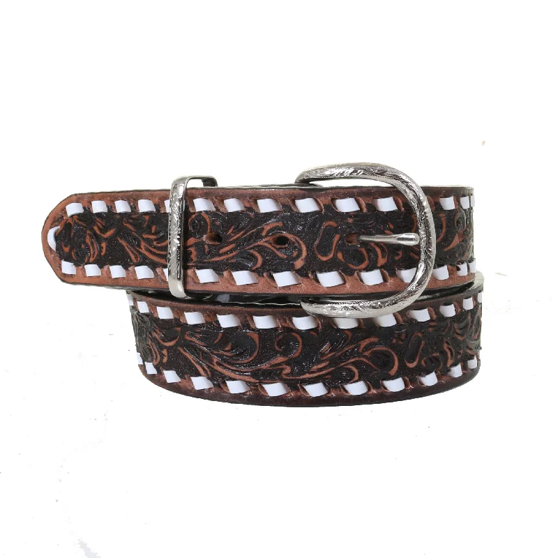 waist belt with subtle gold accents -B708A - Brown Vintage Tooled Belt