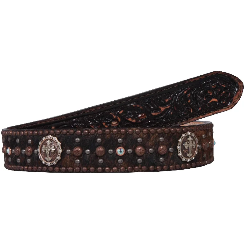 women’s statement leather waist belt -B716A - Brindle Hair Floral Tooled Belt