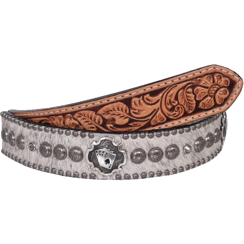 thick braided leather belt for jeans -B722 - Roan Hair Studded Tooled Belt