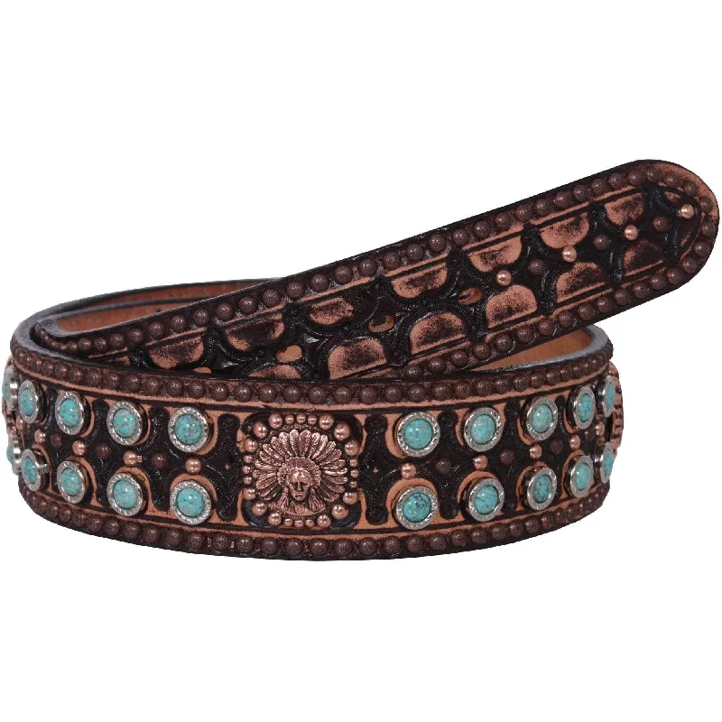 waist belt with gold detail for dress -B724 - Brown Vintage Tooled Belt