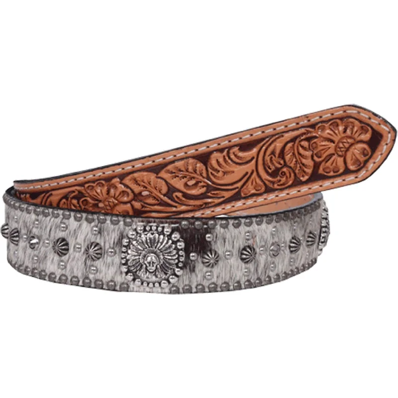 thin elastic waist belt for skirts -B729 - Roan Hair Studded Tooled Belt