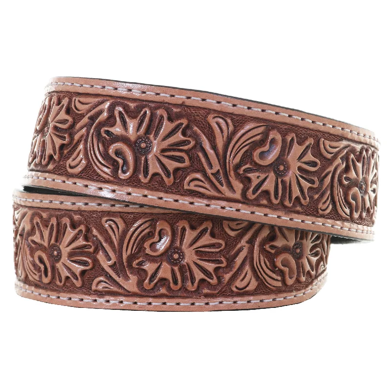 casual waist belt for formal wear -B731 - Natural Floral Tooled Belt